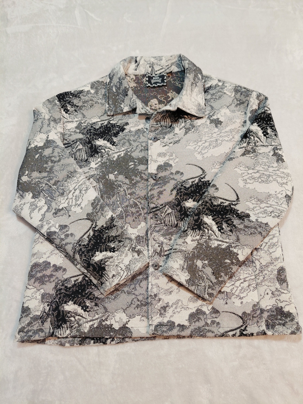 Rebel Vengeance Men Jacket Tapestry Apocalypse Horseman Grey Black NWOT